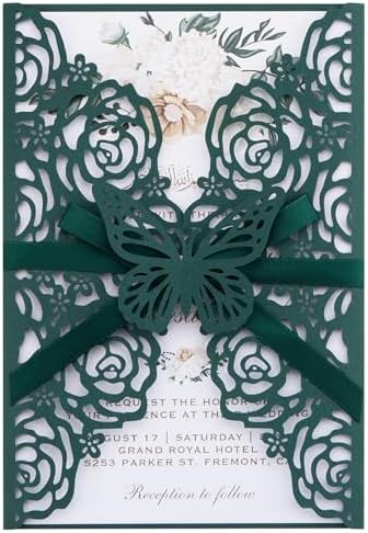 Emerald Green Wedding Invitations with Envelopes and Rsvp Cards 50 Sets by Maffily