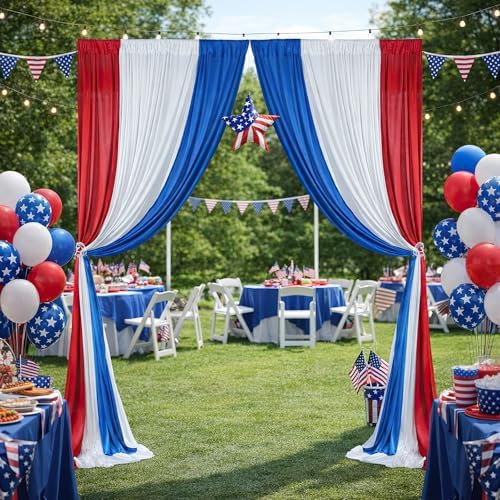 USA Backdrop Curtain 15ftx10ft - Red White Blue Wrinkle Free Satin Drapes - Image 2