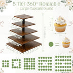 Funnymoom 5 Tier Large Square Cupcake Stand for 100 Cupcake Rustic Cupcakes Tower 360° Rotatable Wooden Cupcakes Holder Table Display Dessert Stand for Bday Graduation Birthday Shower Wedding 15.9'' - Image 2