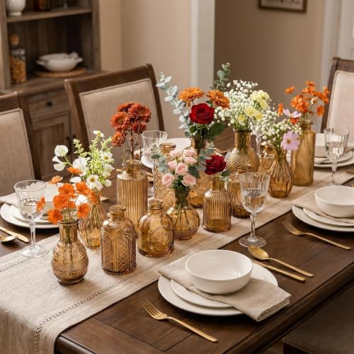 Mini Bud Vases As Wedding Centerpieces for Tables,Clear Bud Vases for Flowers,Small Flower Vases Suitable for Birthday Party,Anniversary,Wedding Reception,Baby Shower (Amber, 24PCS) - Image 5