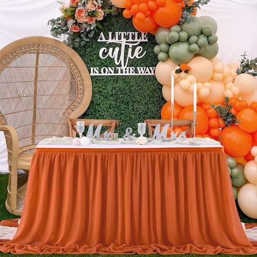 Terracotta Table Skirt 14FT Chiffon Table Skirting 2 Layer Rectangle Terracotta Tablecloth for Birthday Baby Shower Wedding - Image 2