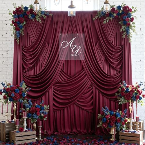 20ftx12ft Burgundy Backdrop Curtains for Parties, Wrinkle Free Polyester Burgundy Photo Backdrop Drapes 4 Panels 12 ft Long Back Drop Cloth for Wedding Birthday Photography Background Party by Htper
