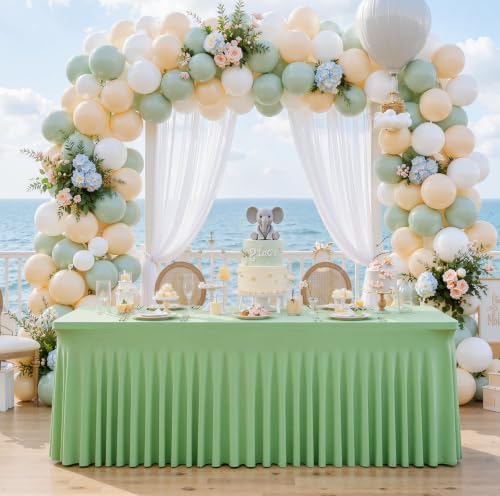 Sage Green Table Cloth for 6 Foot Rectangle Tables Fitted Stretch Spandex Table Cover with Skirt 6ft Baby Shower Birthday Party Banquet Ruffle Sage Green Tablecloth Wedding Table Cloths, 2 Pack - Image 2