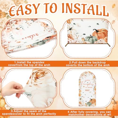 Tegeme 2 Pcs 7.2ft & 6ft a Little Pumpkin is on the Way Arch Backdrop Cover - Image 3