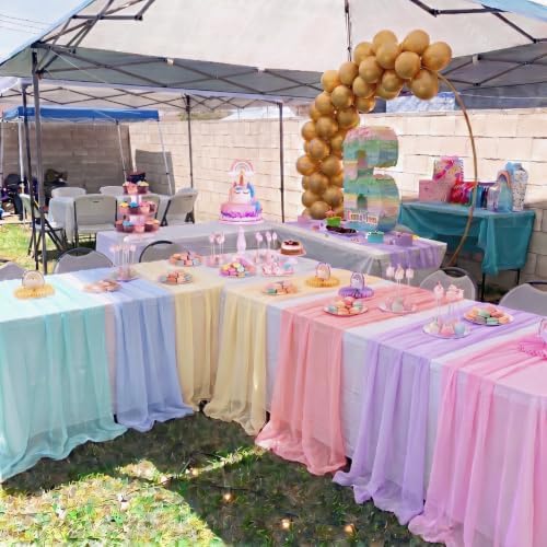 6 Panels,Pastel Rainbow Backdrop Curtains Sheer Curtain Panel,Bright Color - Image 6