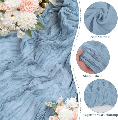 24 Pack Dusty Blue Cheesecloth Table Runner 17"x108" Boho Gauze Fabric Table Runner Vintage Rustic Sheer Runners for Wedding Party Bridal Baby Shower Table Decorations - Image 3