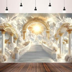 Golden Heaven Sent Theme Banner Paradise Stairway Holy Light White Dove Floral Angel Easter Background Heaven Sent Baby Shower Church Event Banners Christian Religious Backdrop(Gold, 8 * 6feet) - Image 5