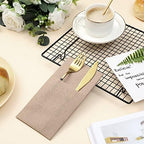 Cindeer 150 Pcs Wood Color Linen Dinner Napkins with Built in Flatware - Image 3