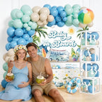 Party Inspo Baby on Board Baby Shower Decorations - 122Pcs Surf Theme Party Supplies for Boys with Backdrop, Tablecloth, Balloon Boxes and Ocean Blue Garland Kit - Image 5