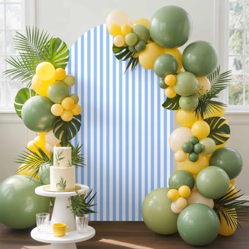 Simple White Striped Arch Backdrop Cover 6 FT, Blue Stripes Modern Style Wedding Arch Cover Stretchy Backdrop Stands Covers for Birthday Party Ceremony Banquet Decor - Image 3
