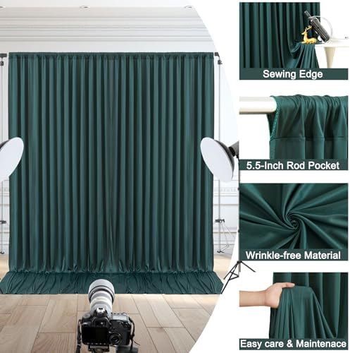 50x10ft Hunter Green Backdrop Curtain for Wedding Parties Wrinkle Free Fabric Dark Green Drapes Backdrop Decoration for Baby Shower Birthday Photography Decoration 10 Panels, 5ft x 10ft - Image 5