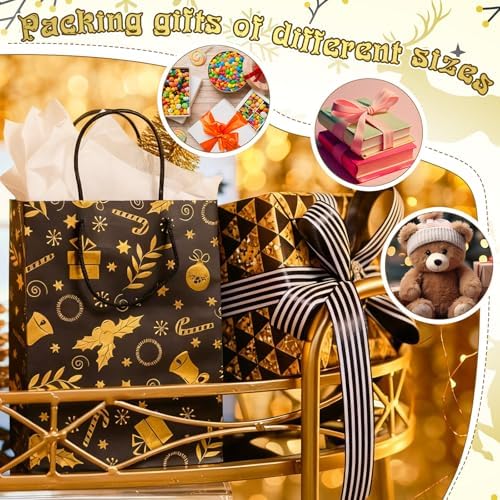 Humyoun 18 Pack Christmas Paper Gift Bags Bulk Assorted Sizes, Black, Gold - Image 5
