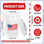 Whaline 50Pcs 12Oz Patriotic Disposable Plastic Cups with Lids and Straws 4th of July American Flag Cold Beverage Drinking Cups for 250th Anniversary Independence Day Party Supplies - Image 2