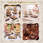 10 Pcs Cupcake Stand,Dessert Table Display Set with Gold Rim,3 x Three-Tier and 3 x Two-Tier Cake Stands,4 x Appetizer Serving Trays for Birthday, Wedding, Baby Shower,Tea Party (Black) - Image 7