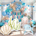 Honoson 4 Pcs Large 32" Under The Sea Party Decorations Ocean Animal Shell Cardboard Cutouts Standup Baby Shower Backdrop Photo Props Sign for Marine Animal Birthday Party Decor by Honoson