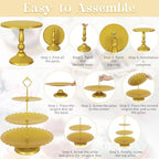 Fivenl 8 Pcs Cake Stand Gold Metal Dessert Table Display Set, 3-Tier Cupcake Stand, Cake Display Tower and Cookie Tray Rack Serving Tray for Birthday Party, Weddings, Baby Shower (Gold) - Image 6