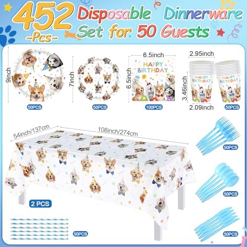 Potchen 452 Pcs Dog Birthday Plates Napkins Party Supply, Colorful - Image 3