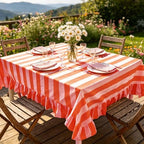 JarThenaAMCS Ruffle Tablecloth Orange Pink Striped Table Cloth Rectangle Decorative Table Cover with Ruffled Edge for Home Kitchen Dining Party Decor, 60 x 120 Inch - Image 4