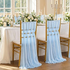 Fanqisi Light Blue Wedding Chair Sashes: 48 Pieces 8ft Long Chair Bow Designed Decorative - Baby Shower Aisle Party Decoration - Image 6