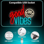 Good Vibes Neon Sign, Smile Face LED Neon Light for Wall Decor Good Vibes Light Up Lamp for Bedroom Dorm Game Room Wall Art Party Decorations Gift USB Powered(14.2"*11.8") - Image 5