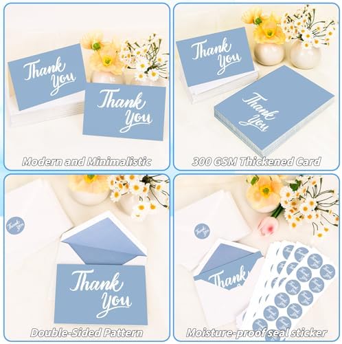 600 Pcs Blue Thank You Cards Bulk with White Envelopes and Stickers 4x6 Inch Blank Thank You Notes Box Set Minimalistic Design for Business Wedding Baby Shower Graduation Bridal Shower Funeral - Image 3