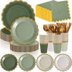 Mimorou 338 Pcs Sage Green Plates Napkins Cups Flatware Set by Mimorou