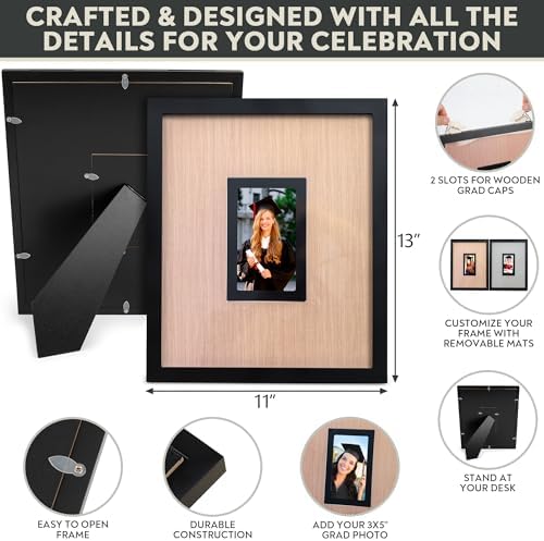 Graduation Guest Book 2026 – Wooden Cap Drop Frame Guestbook for Graduation Party with Wooden Grad Caps, Photo Slot & Pen, Grad Guest Book, Graduation Sign in Book, Graduation Book to Sign, Grad Party - Image 3
