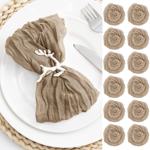 60 Pack Sand Cheesecloth Napkins 21x21 Inches Sand Cloth Napkins Set of 60 Washable Dinner Table Napkins for Wedding Rustic Boho Cotton Gauze Party Bridal Baby Shower Family Gathering Table Decor by FoliafeelHome