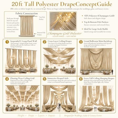 10 Panels 5ft(W) x 20ft(L) Champagne Backdrop Curtain for Wedding Parties - Image 3