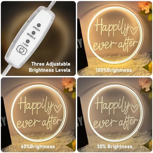 Happily Ever After Neon Sign Dimmable LED Neon Lights Sign for Wall Decor USB Powered LED Sign for Wedding Anniversary Valentine's Celebrations Bedroom Art Sign Decorations 30CM*30CM - Image 6