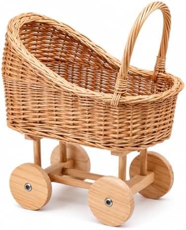 15 Inch Wicker Baby Carriage Basket, Vintage Rattan Stroller Flower Basket for Baby Shower Centerpiece, Woven Carriage Decor for Wedding, Nursery Display and Photography Prop (Large) - Image 7