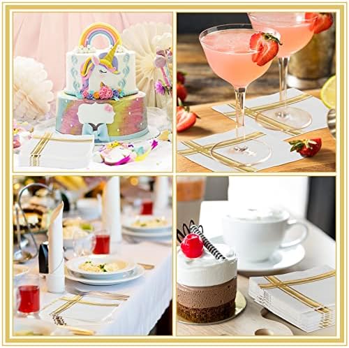 Taobary 400 Pcs 3 Ply Cocktail Napkins with Gold Foil Trim, White and Gold - Image 6
