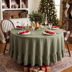 Eternal Beauty Christmas Green Striped Ruffled Round Tablecloth 60 Inches - Image 6