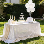 SoarDream White Sequin Tablecloth 90"x156" Wedding Glitter Table Cloth - Image 2