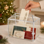 Glass Cards Box with Slot & Lock - 10.2" x 5.9" x 8" Vintage Geometric, Wedding Receptions, Home Reception, Tabletop Decor, Christmas Party, Silver - Slot Length 6.1 Inches - Image 3