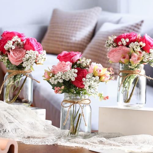 Zeyune 12 Sets Mason Jar Flowers Centerpiece Table Decorations,Pink Mix - Image 3