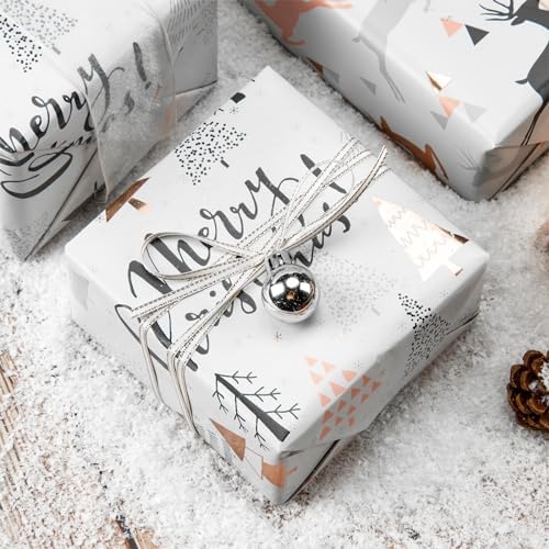 WRAPAHOLIC Christmas Wrapping Paper Set - Rose Gold and Pink Holiday Design with Metallic Foil Shine Wrapping Paper Bundle with Gift Bow & Ribbon & Tag & Sticker - Image 5