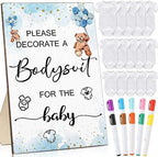 Handepo 26 Pcs Baby Shower Games DIY Bodysuit Set 1 Wooden Sign 15 White Bodysuits 10 Fabric Markers for Birth Decorating Kit(Bear) by Handepo