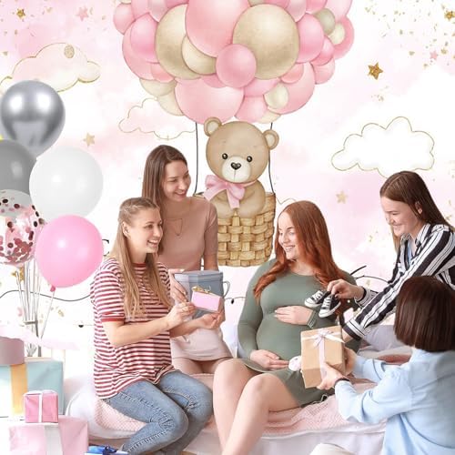 12x10FT Baby Shower Backdrop We Can Bearly Wait Pink Bear Hot Air Balloon Photography Background Newborn Baby Shower Party Decorations Banner Photo Booth Props - Image 6
