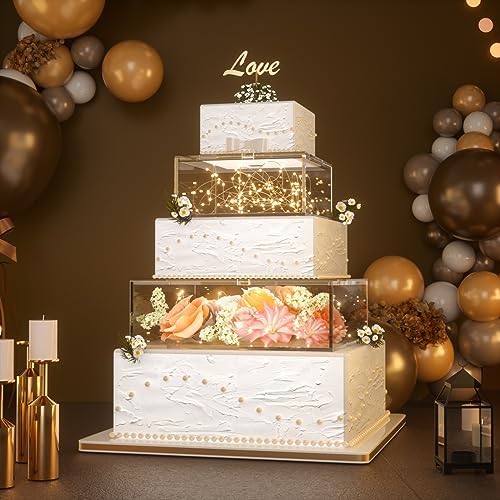 NPPLUS 2 Pcs Square Clear Acrylic Fillable Cake Stand with 2M LED Lights by NPPLUS