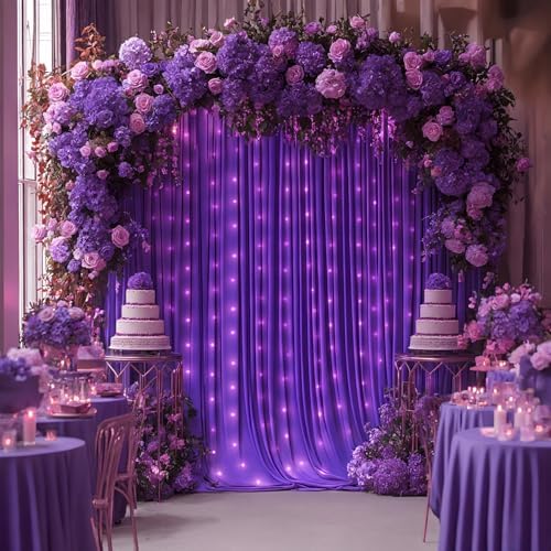 10x10ft Purple Backdrop Curtains with Lights Photo Drapes Wrinkle Free Fabric Backdrop Curtain for Wedding Birthday Party Baby Shower Bridal Shower Home Party Background Decorations - Image 3