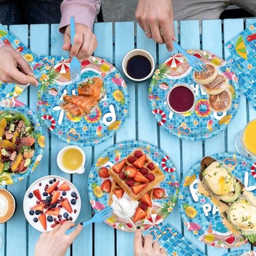 250 Pcs Summer Pool Plates and Napkins, 50 Guests Disposable Pool Party Dinnerware Swimming Beach Ball Tableware Set for Birthday Hawaii Holiday Picnic Party Supplies - Image 3