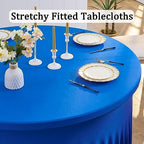 12 Pack Royal Blue Spandex Round Tablecloths, Stretchy 120inch Fitted 5FT Round Table Cloths, Wrinkle Free Maroon Table Cover with Skirt for Wedding Party Dining Banquet - Image 2