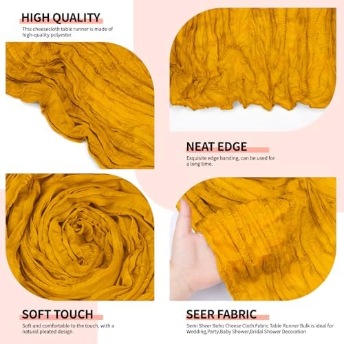 12 Pcs Gold Cheesecloth Table Runner 10Ft, Golden Yellow Gauze Table Runners 21.5 x 120 inch,Semi Sheer Cheese Cloth Fabric Runner Bulk for Wedding,Party,Baby Shower,Bridal Shower - Image 2