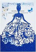 5.12 x7.28 inch 20PCS Royal Blue Glitter Quinceanera Invitations Kit Laser Cut Hollow Girl Princess Pocket with Envelopes Invitations for Quinceanera Bridal Shower Invite by KUCHYNEE