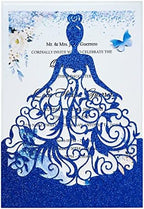 5.12 x7.28 inch 20PCS Royal Blue Glitter Quinceanera Invitations Kit Laser Cut Hollow Girl Princess Pocket with Envelopes Invitations for Quinceanera Bridal Shower Invite by KUCHYNEE