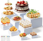 Nestable Buffet Risers - 9 Pcs White Acrylic Food Risers with Signs & Markers – Sturdy Dessert Table Display Stands for Parties, Catering, Jewelry & Collectibles (Easy-Store Stackable Cubes: 10'', 9'', 8", 7", 6", 5'', 5", 4", 4") by Unknown