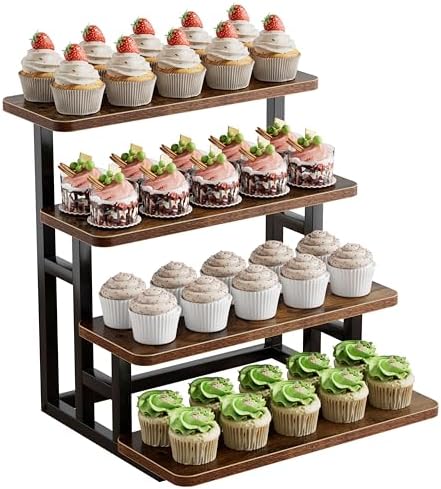ZUJJAFY Cupcake Stand, Tiered Tray Stand Dessert Table Display Set, 4 Tier Cupcake Stand for 50 cupcakes, Wooden Risers Display Stands for Vendor Events, Party by ZUJJAFY