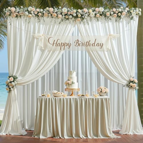30ft x 10ft Beige Backdrop Curtains, Wrinkle-Free Sheer Chiffon Fabric Photo Backdrop Drapes for Wedding Arch Party Ceremony Stage Photography Decorations - Image 6
