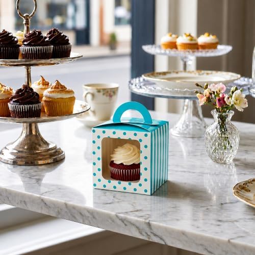 Restaurantware Square Teal Paper Cupcake Window Box, 4.5 x 4.5 In, 100 Pack - Image 3